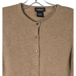 Vintage Lord & Taylor Cashmere Cardigan Sweater Tan Button Up Crew Neck Womens